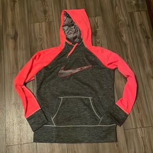 Nike thermafit hoodie sweatshirt sz large grey neon pink